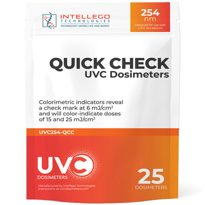 UVC Dosimeter - 6/15/25mJ - 254nm - Quick Check - 25 Cards